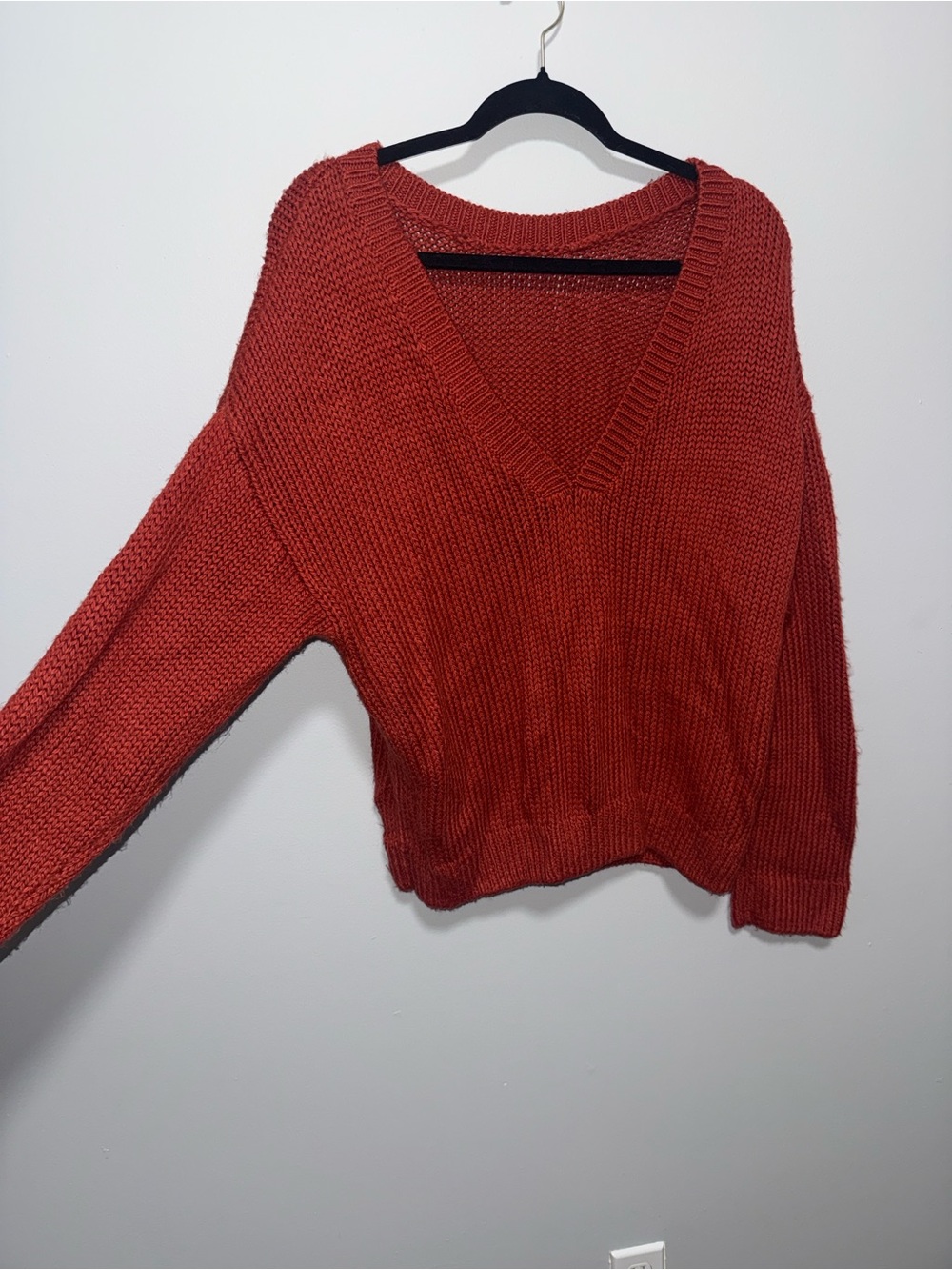 PINK Victoria's Secret Burnt Orange V-Neck Chunky Knit Sweater